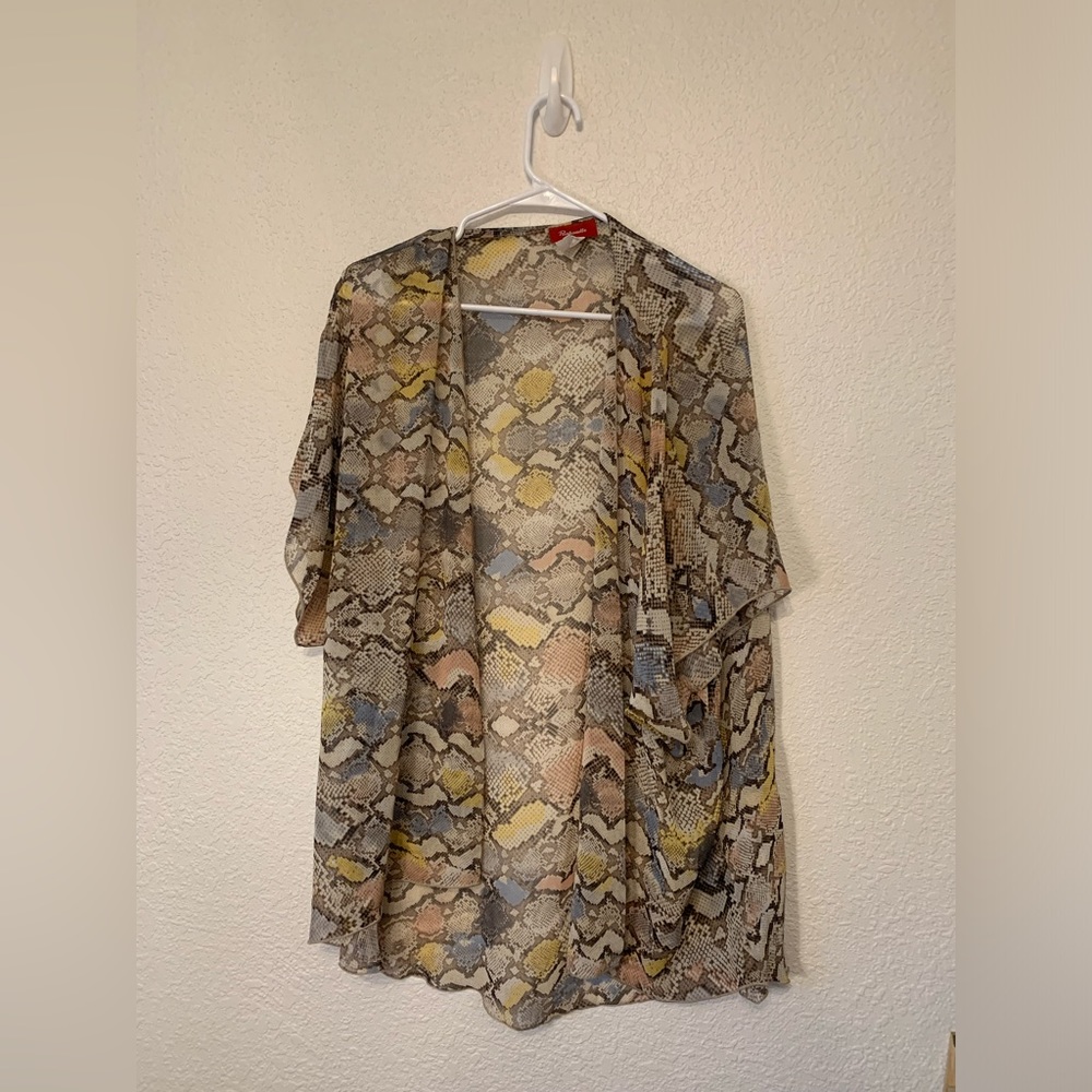 Snakeskin Print Short Sleeve Open Kimono Top/Cover Up Women's Size S
